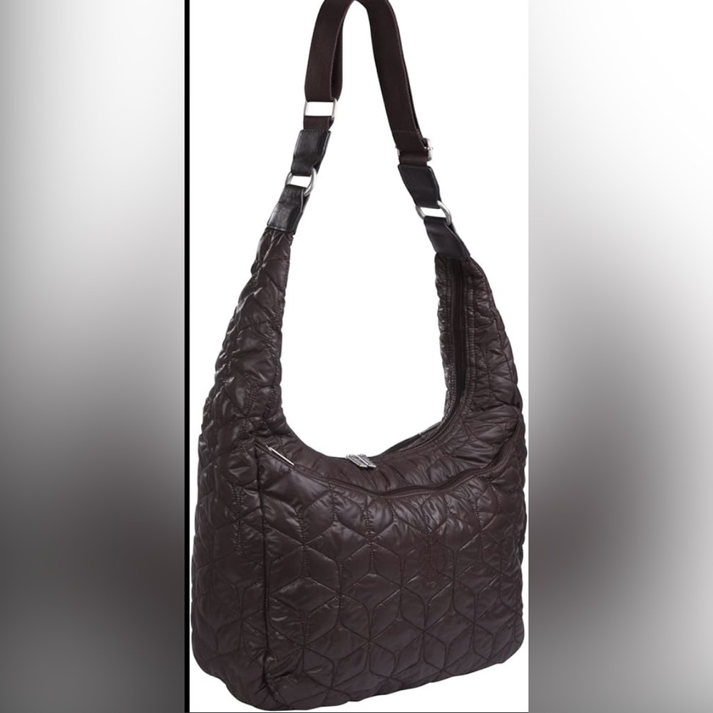 Lassig Glam Banana Style Brown Quilted Puffer Shoulder Diaper Bag Tote Baby Mom